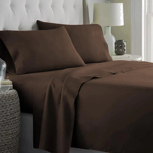 3 PCs Double Bed Sheet-Dyed Brown