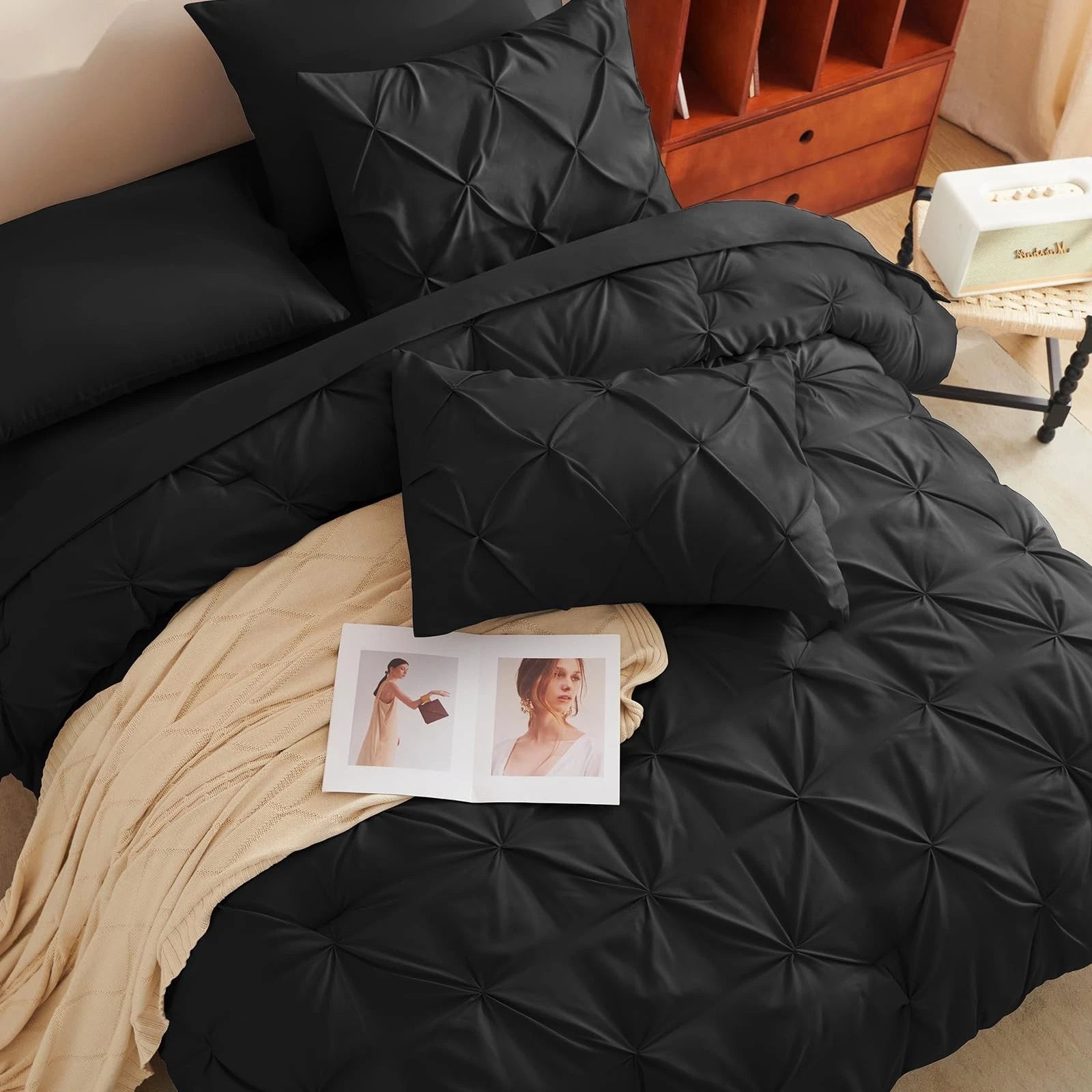 Solid Pintuck Duvet Cover-Black Bed Sheets Apricot
