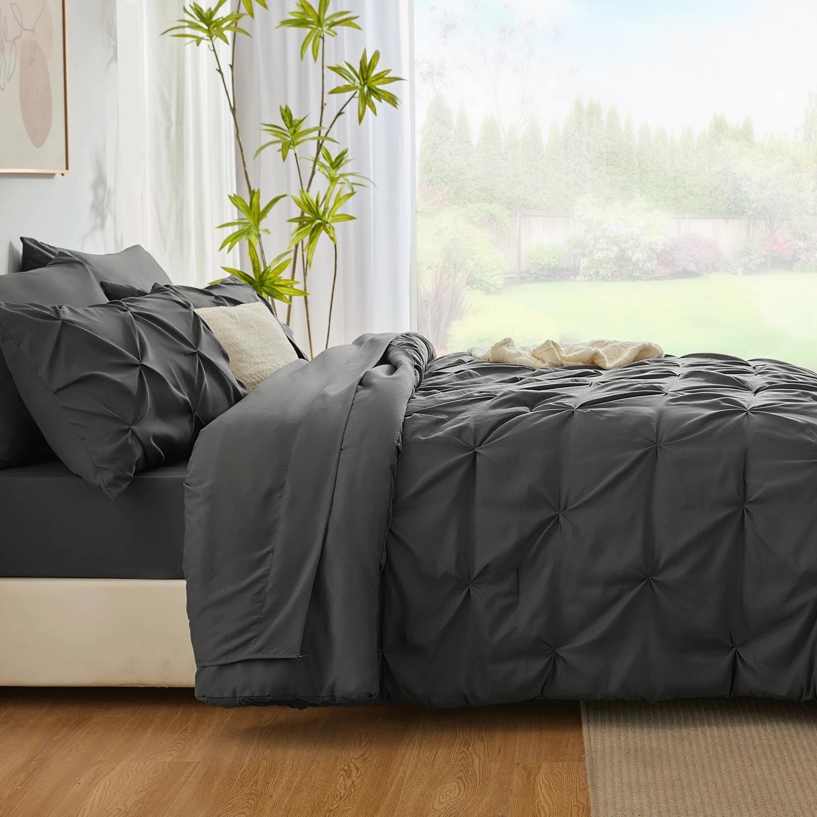 Solid Pintuck Duvet Cover-Grey Bed Sheets Apricot