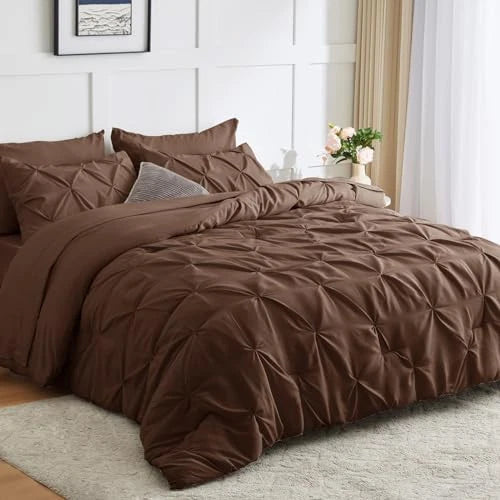 Solid Pintuck Duvet Cover Set-Brown Bed Sheets Apricot
