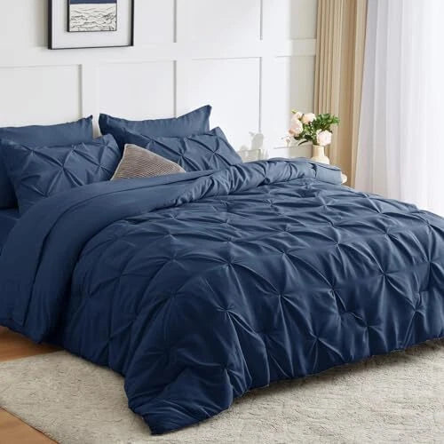 Solid Pintuck Duvet Cover-Navy Blue Bed Sheets Apricot