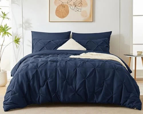 Solid Pintuck Duvet Cover-Navy Blue Bed Sheets Apricot