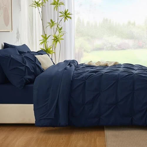 Solid Pintuck Duvet Cover-Navy Blue Bed Sheets Apricot