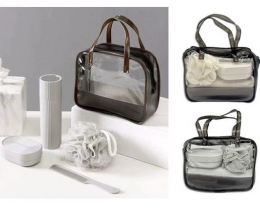 4Pcs Acrylic Travel Personal Tools With Bag-SA2408-293 Cosmetic Organizer Apricot