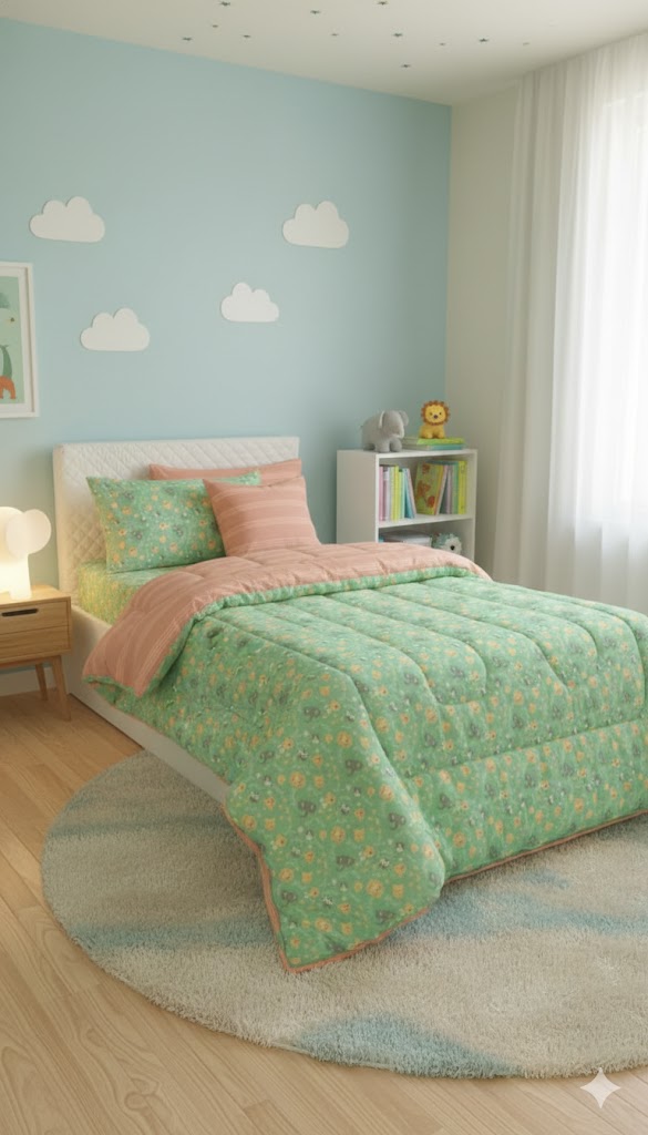 5 PCs Single Kids Razai Set-Mini Elephant Comforters Apricot