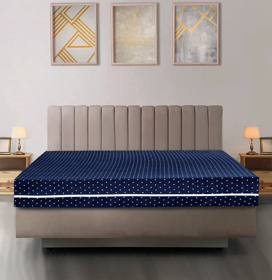 Zipper Mattress Cover Printed- Navy Polka Protectors Apricot