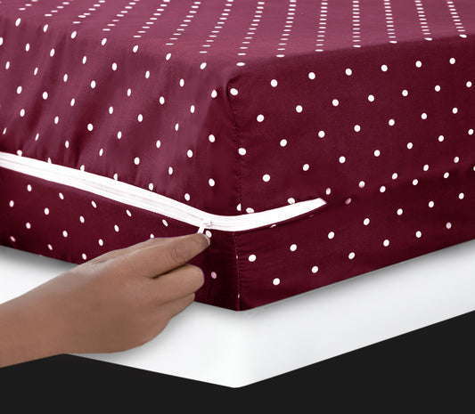 Zipper Mattress Cover Printed- Plum Polka Protectors Apricot
