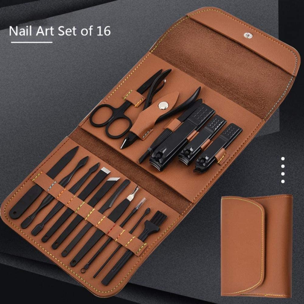 16 PCs Nail Clipper/Manicure & Pedicure Kit-Brown  Apricot   