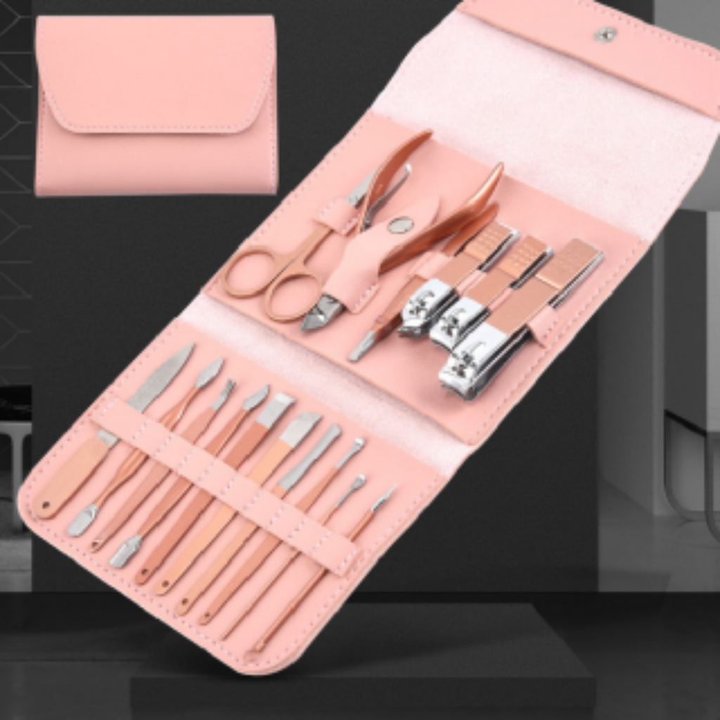 16 PCs Nail Clipper/Manicure & Pedicure Kit-Rose  Apricot   