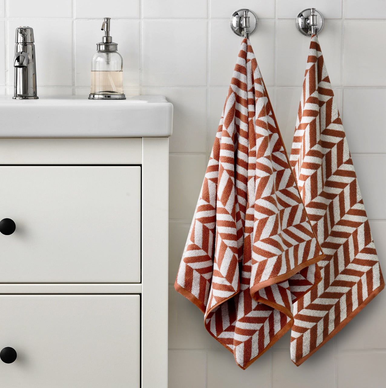 2 PCs Bath Towel Yarn Dyed-Brown Chevrons Apricot