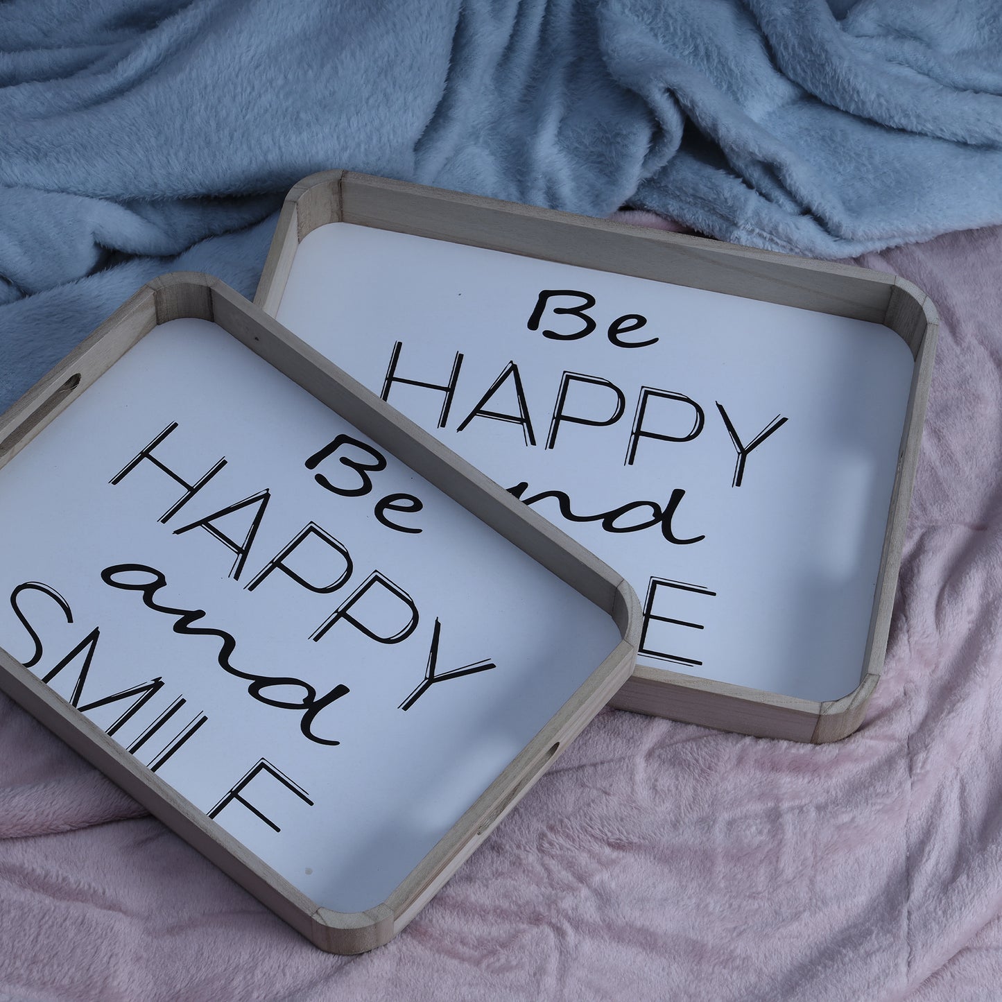 2 PCs Be Happy And Smile tray Set-YF24  Apricot   