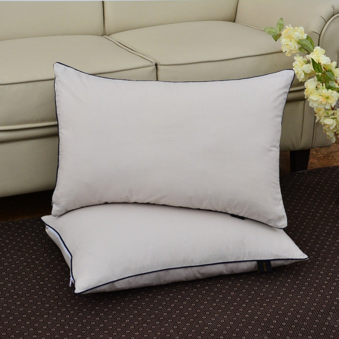 2 PCs Blue Single Piping Filled Pillows Apricot