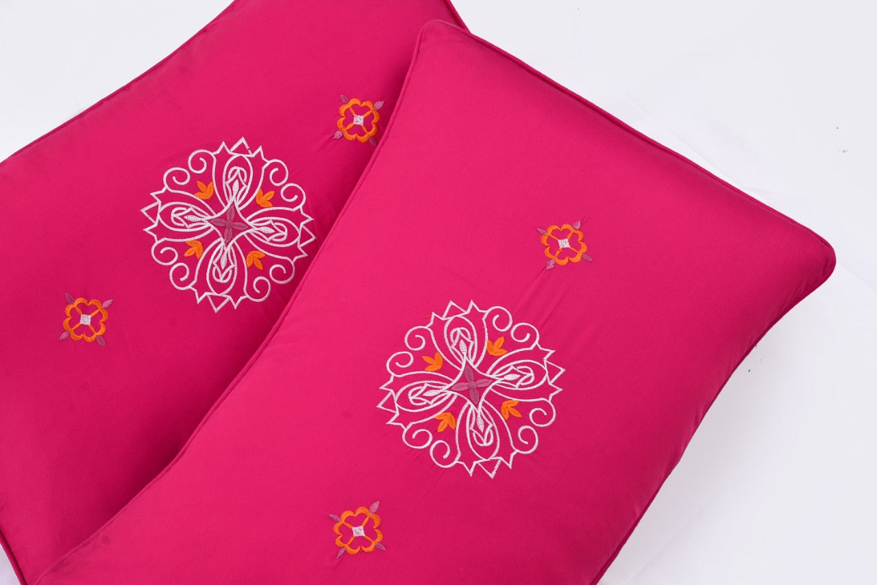 2 PCs Embroidered Pillows(4654)-Pink FILLINGS The Apricot Linen   