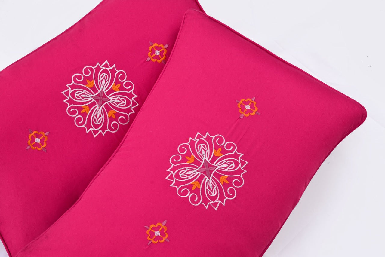 2 PCs Embroidered Pillows(4654)-Pink Apricot