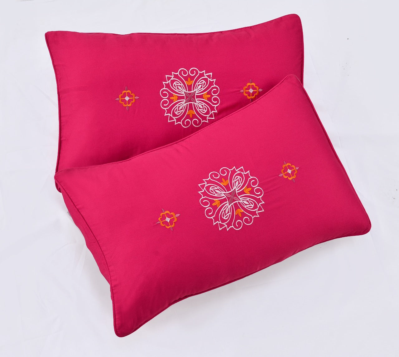 2 PCs Embroidered Pillows(4654)-Pink FILLINGS The Apricot Linen   