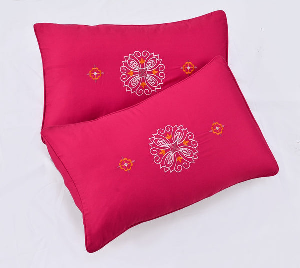 2 PCs Embroidered Pillows(4654)-Pink Apricot