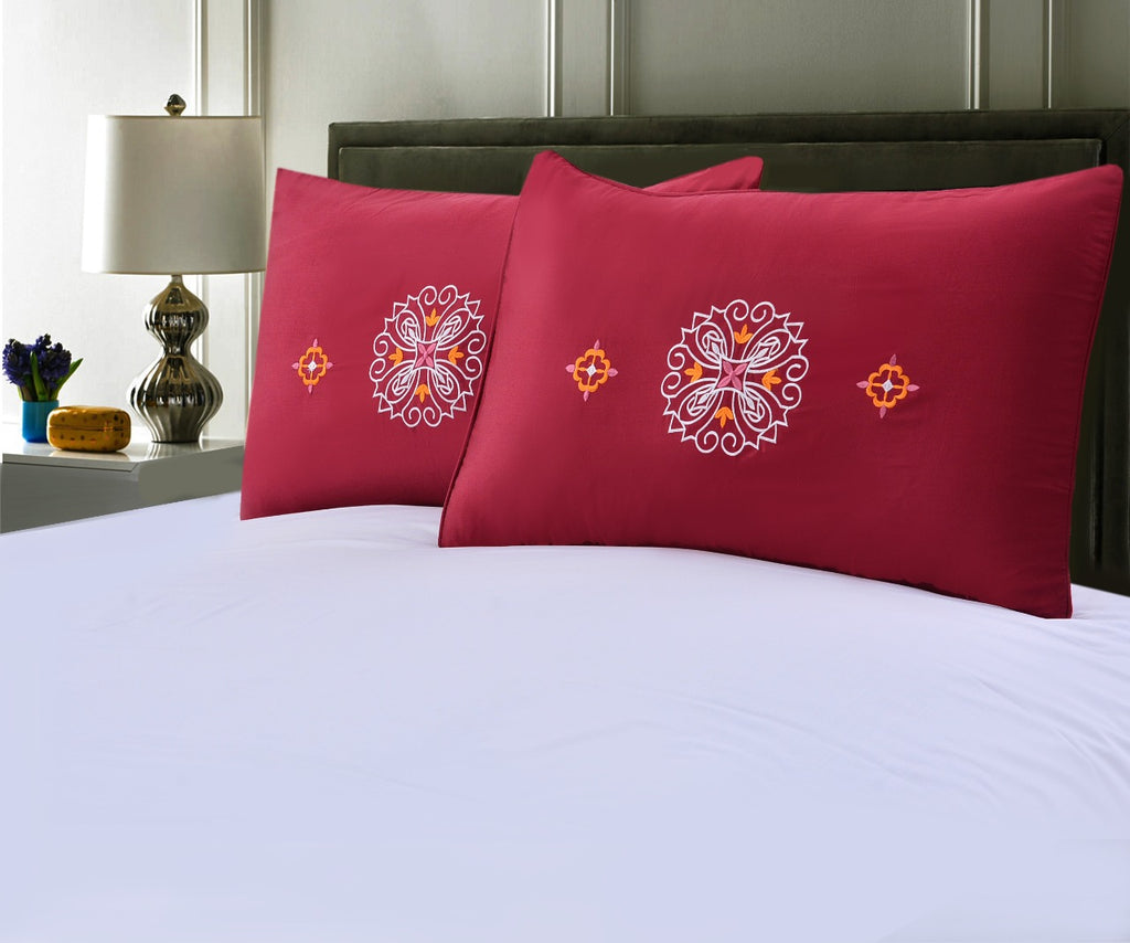 2 PCs Embroidered Pillows(4654)- Red Apricot
