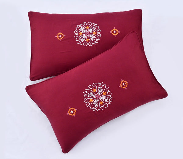2 PCs Embroidered Pillows(4654)- Red Apricot
