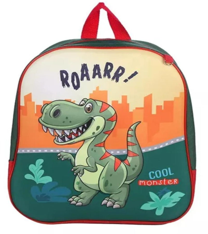 2 PCs Kids School Bag with Geometry Box-Cool Monster  Apricot   