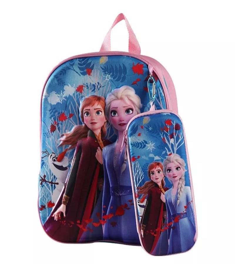 2 PCs Kids School Bag with Geometry Box-Elsa Olaf Apricot
