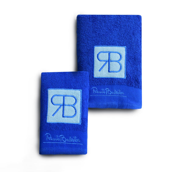 2 PCs RB Embroidered Kitchen Towels- Royal Blue Apricot