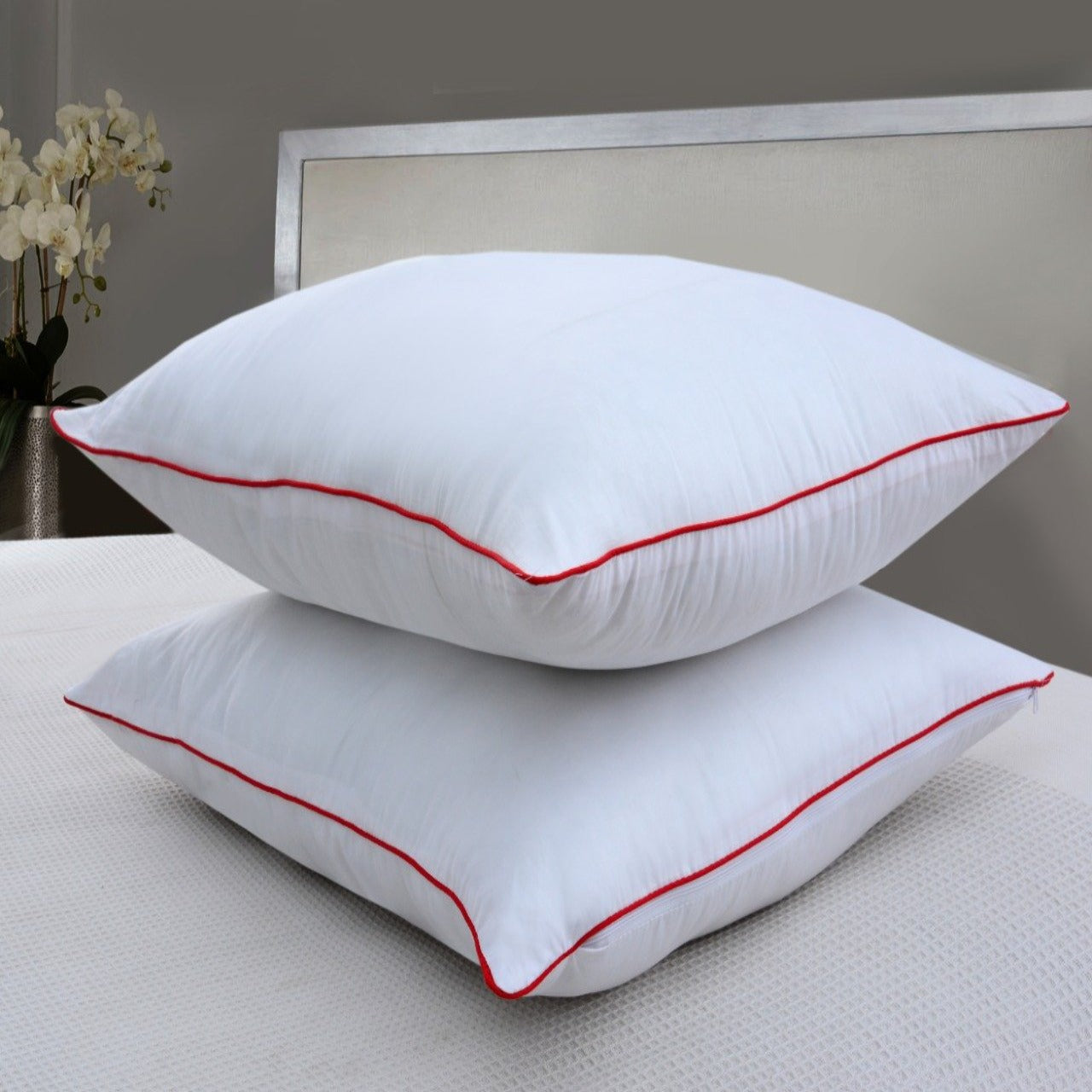 2 PCs Red Single Piping Filled Pillows  Apricot   