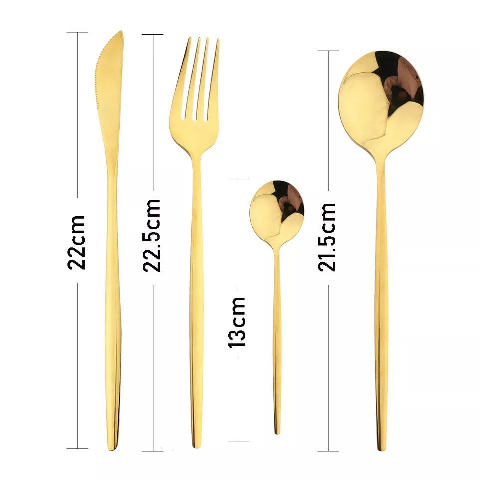 24 Pcs Premium Steel Cutlery Set-Plain Golden(4405)  Apricot   