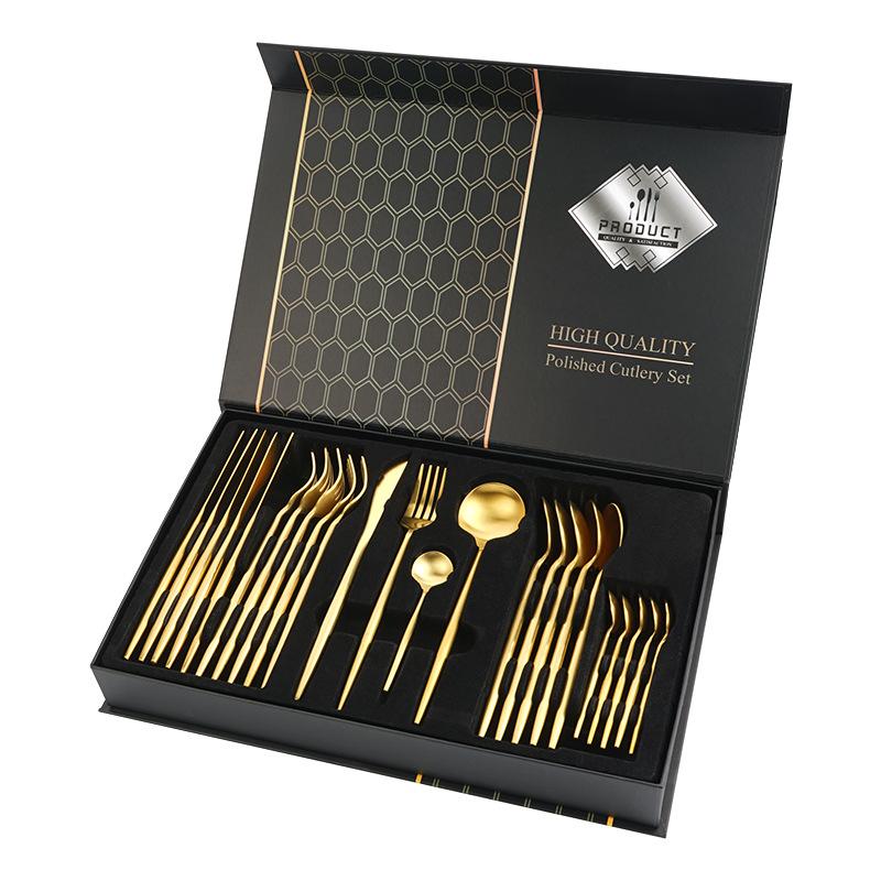 24 Pcs Premium Steel Cutlery Set-Plain Golden(4405) Apricot