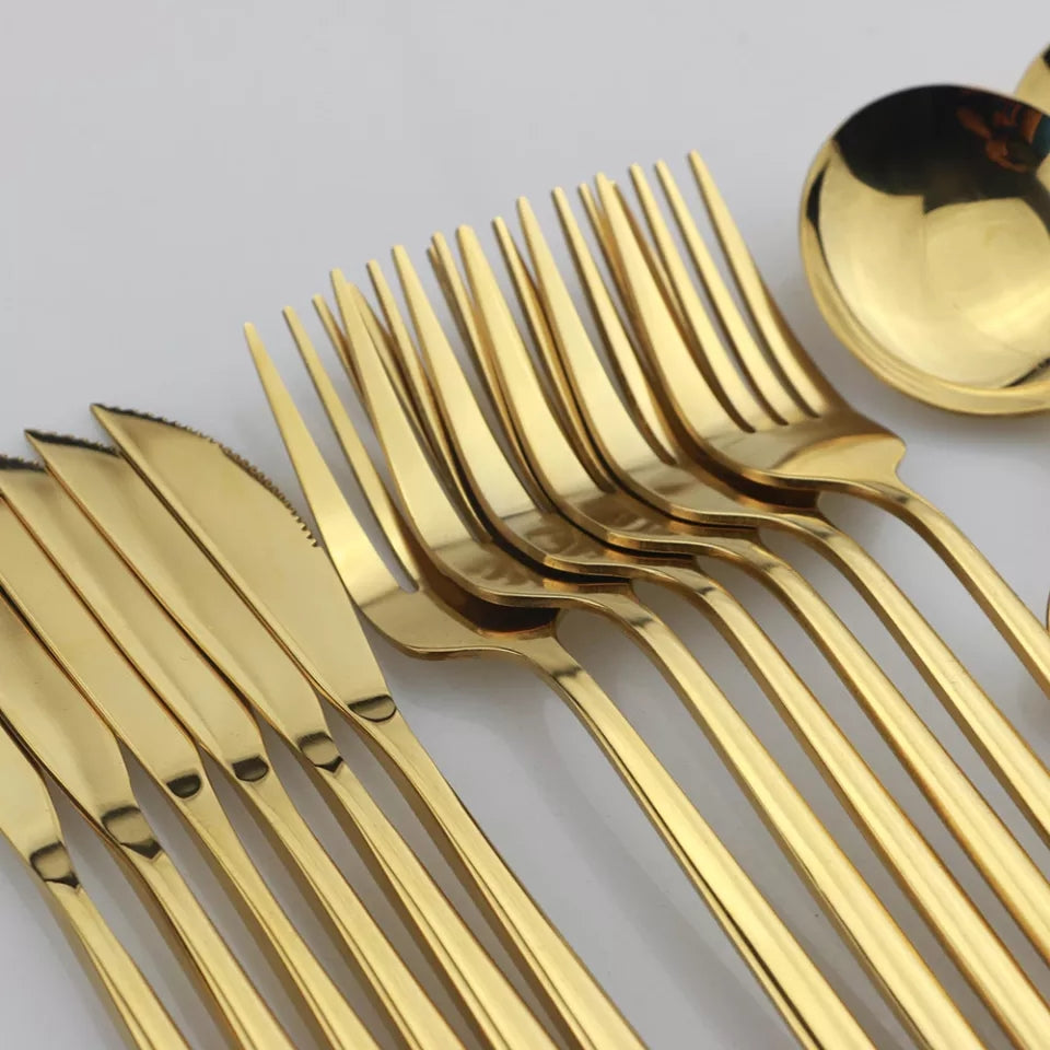 24 Pcs Premium Steel Cutlery Set-Plain Golden(4405)  Apricot   