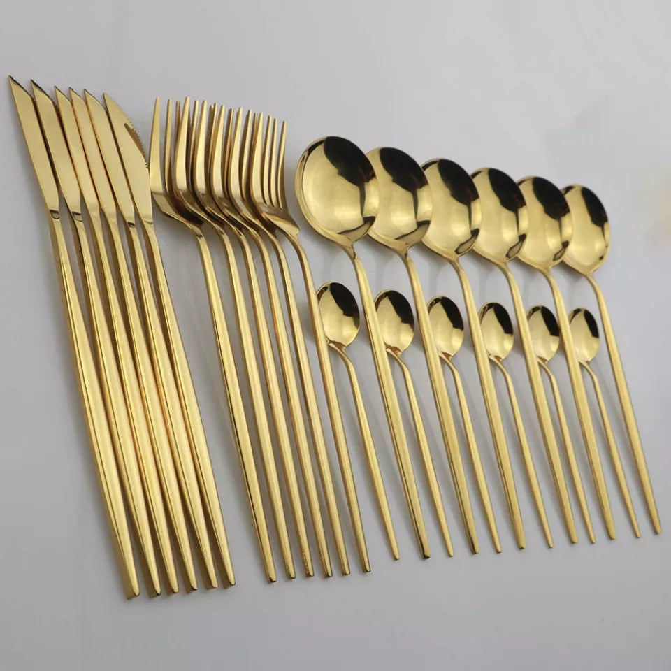 24 Pcs Premium Steel Cutlery Set-Plain Golden(4405)  Apricot   