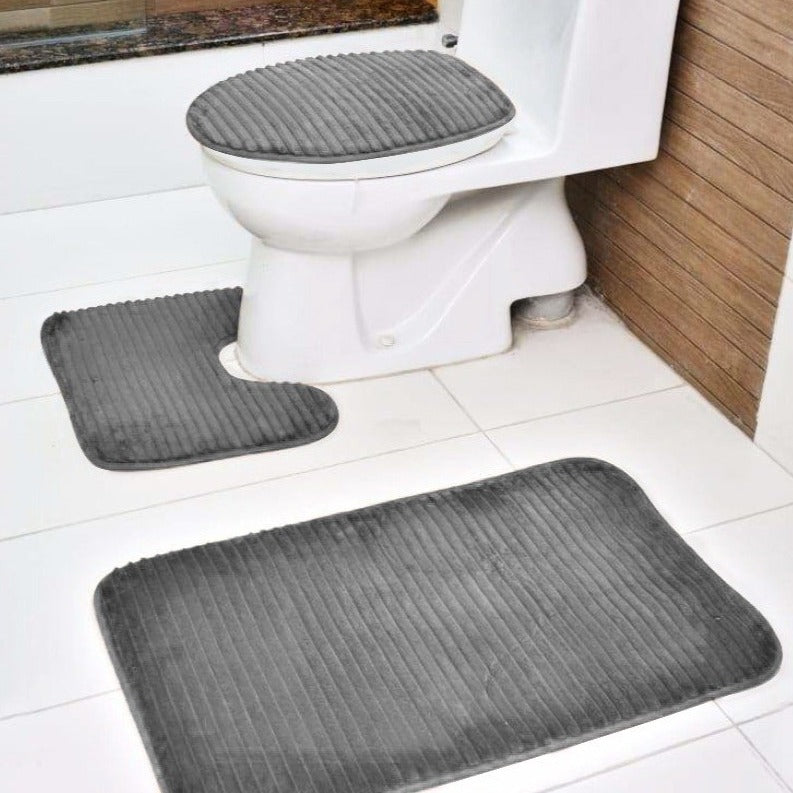 3 PCs Anti Skid Commode Mat Set(2432)-Grey Bath Mats Apricot   