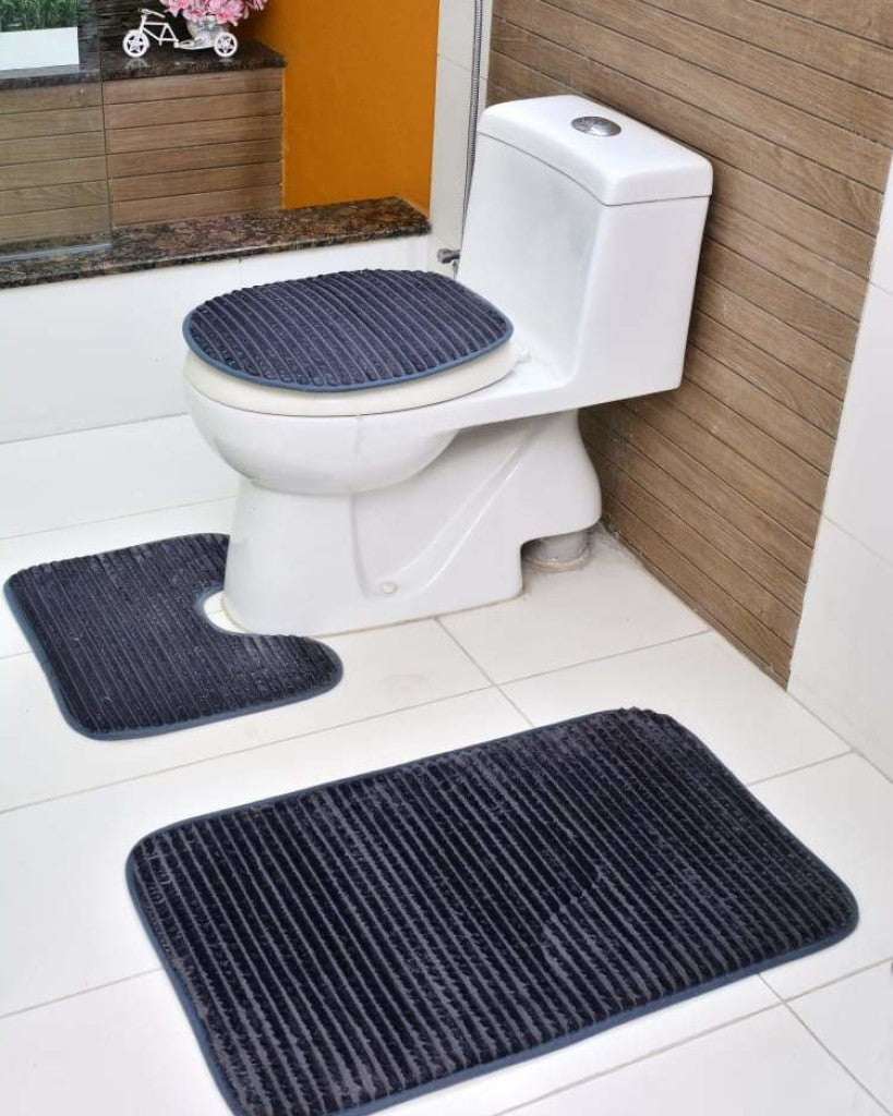 3 PCs Anti Skid Commode Mat Set(2432)-Grey Apricot