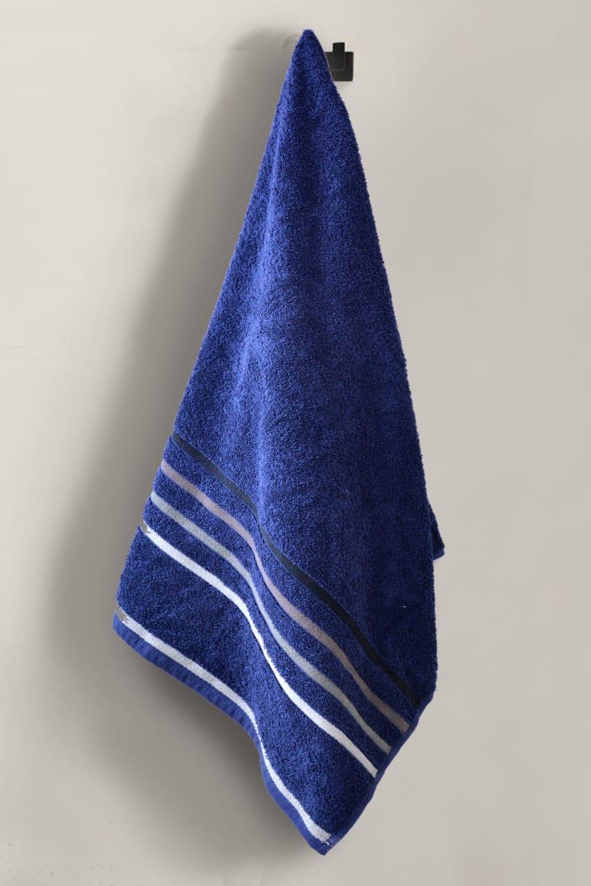 3 PCs Jacquard Stripe Bath Towels- Navy Blue+ Grey+ Royal Blue Apricot