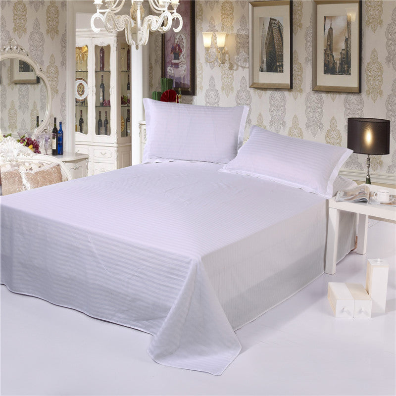 3 PCs Satin Stripe Bed Sheet(3914)-White Apricot