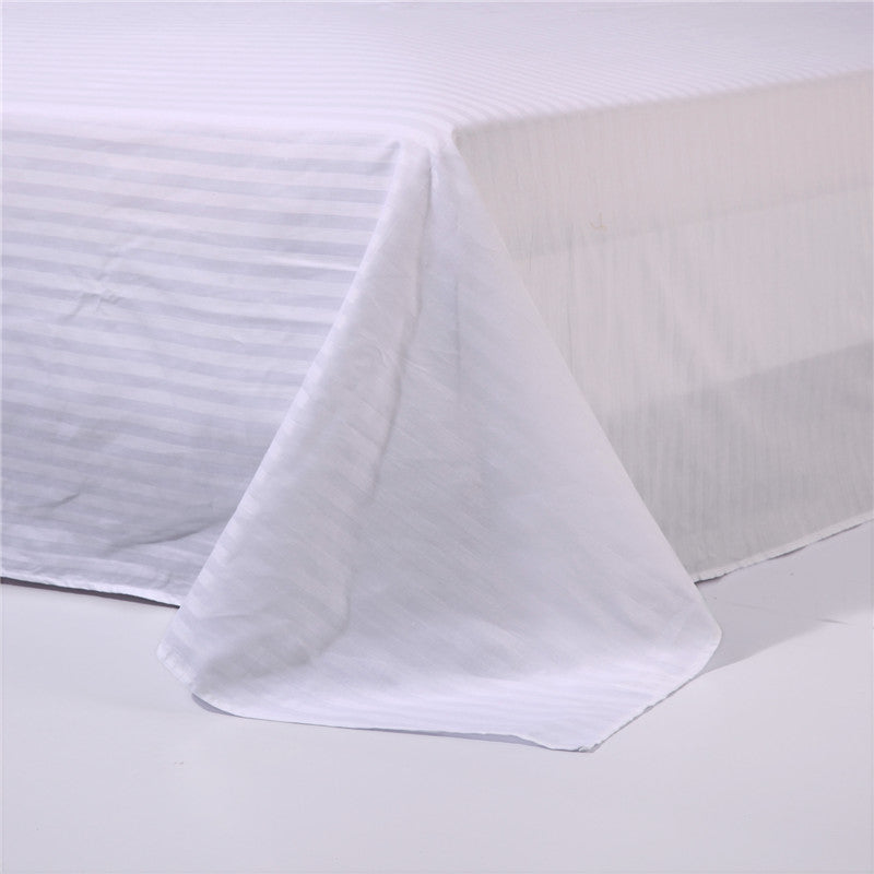 3 PCs Satin Stripe Bed Sheet(3914)-White Bed Sheets Apricot   