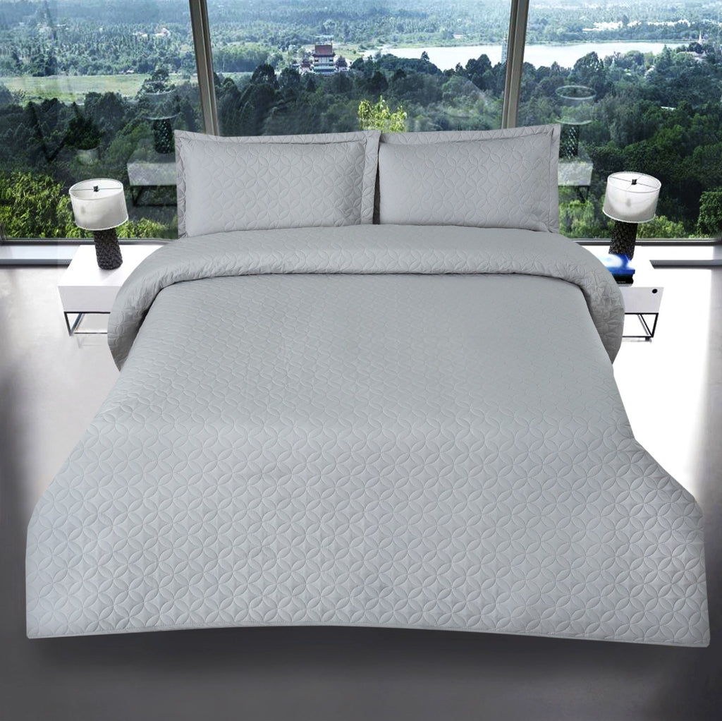 3 PCs UltraSonic Reversible Bed Spread Circles-Silver Apricot