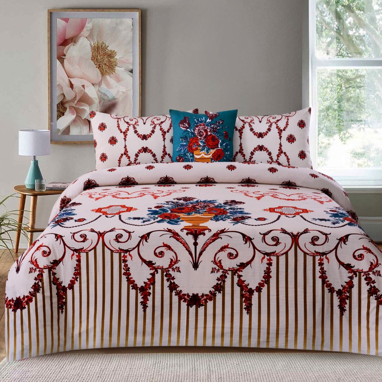 4 PCs Digital Printed Bed Sheet-ADPB-03 Bed Sheets Apricot   