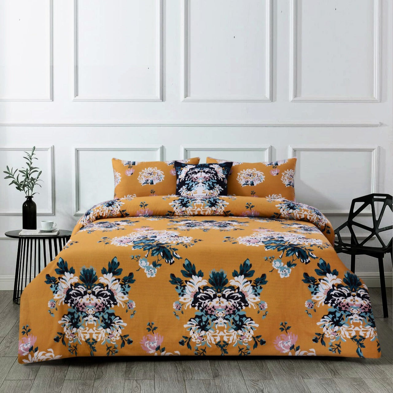 4 PCs Digital Printed Bed Sheet-ADPB-07 Bed Sheets Apricot   