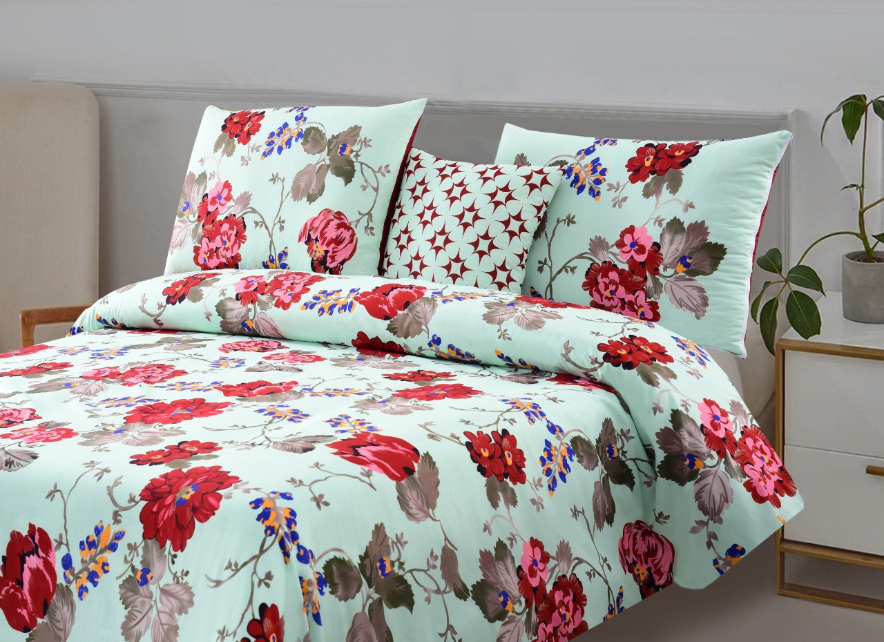 4 PCs Digital Printed Bed Sheet-ADPB-13 Bed Sheets Apricot   