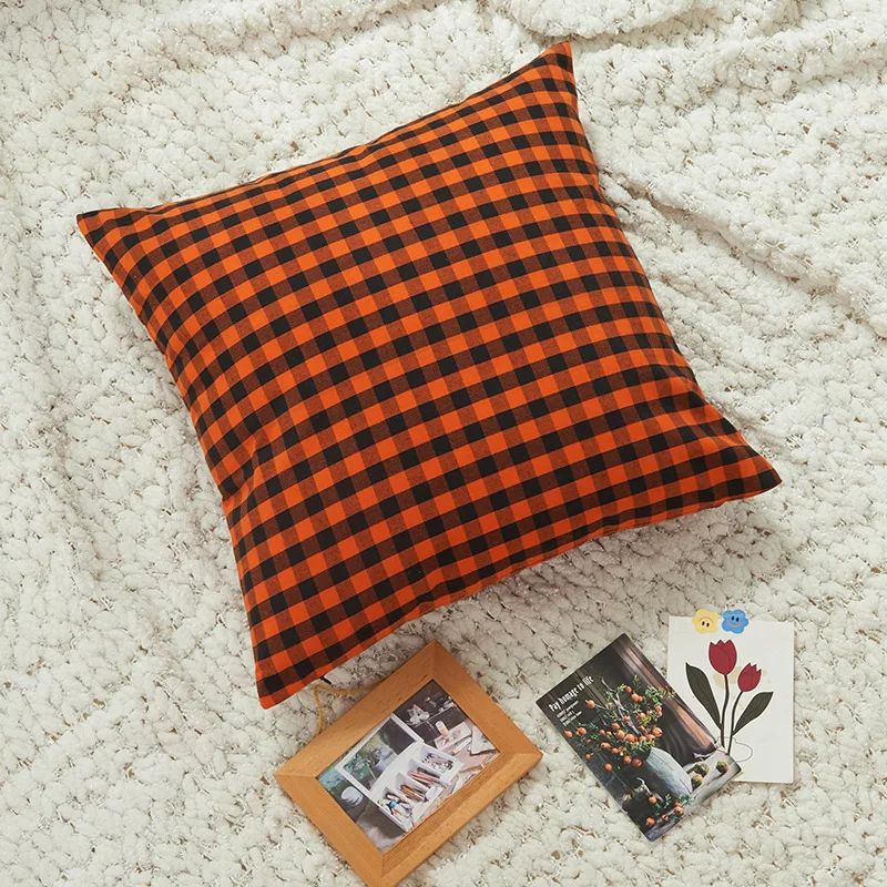 4 PCs Digital Printed Cotton Cushions-Slush Check Apricot