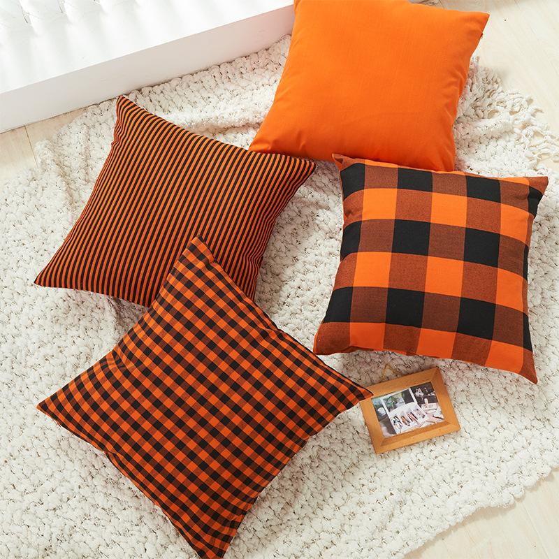 4 PCs Digital Printed Cotton Cushions-Slush Check Apricot