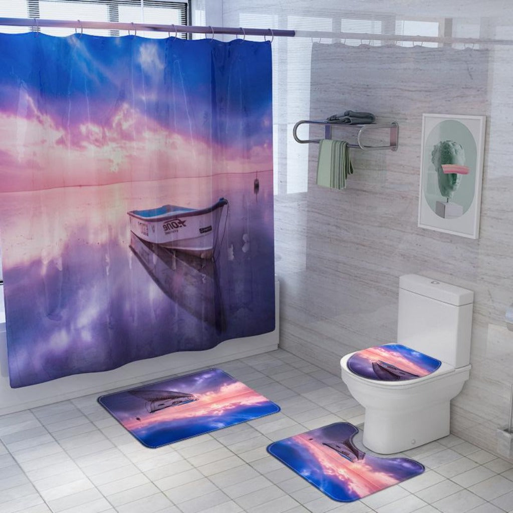 4 PCs Shower Curtain anti slip Mat (3760) set-SA-54 Apricot