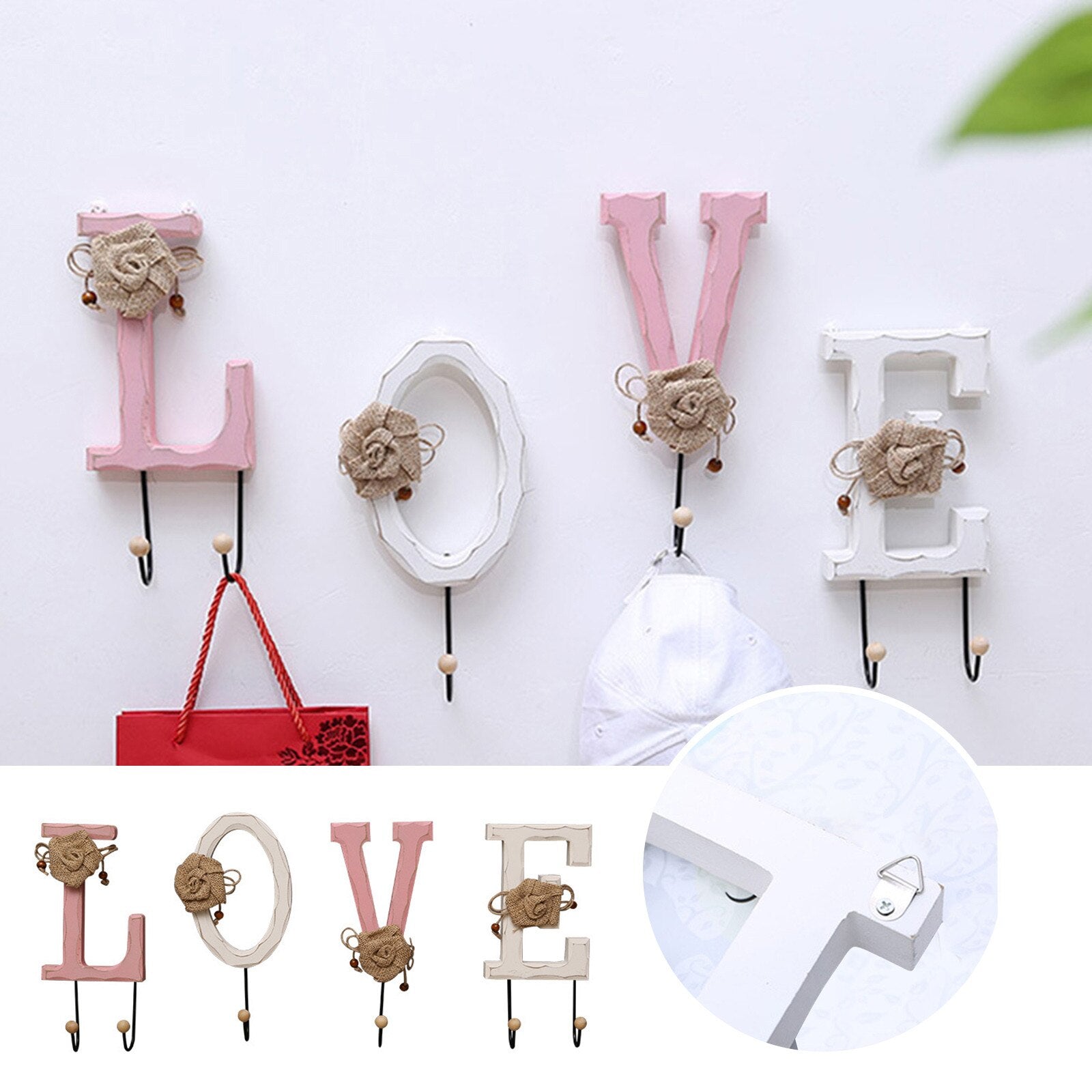 4 PCs Wooden Wall Hook(5102)-Love Apricot