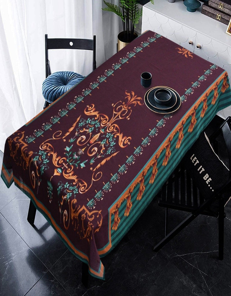 6 & 8 Seater Digital Printed Table Cover(4446)-TB30 Apricot