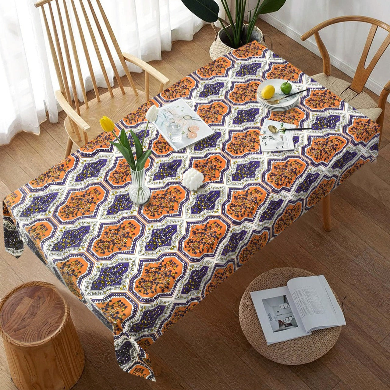 6 & 8 Seater Digital Printed Table Cover(4534)-TB32 Table Cover Apricot   