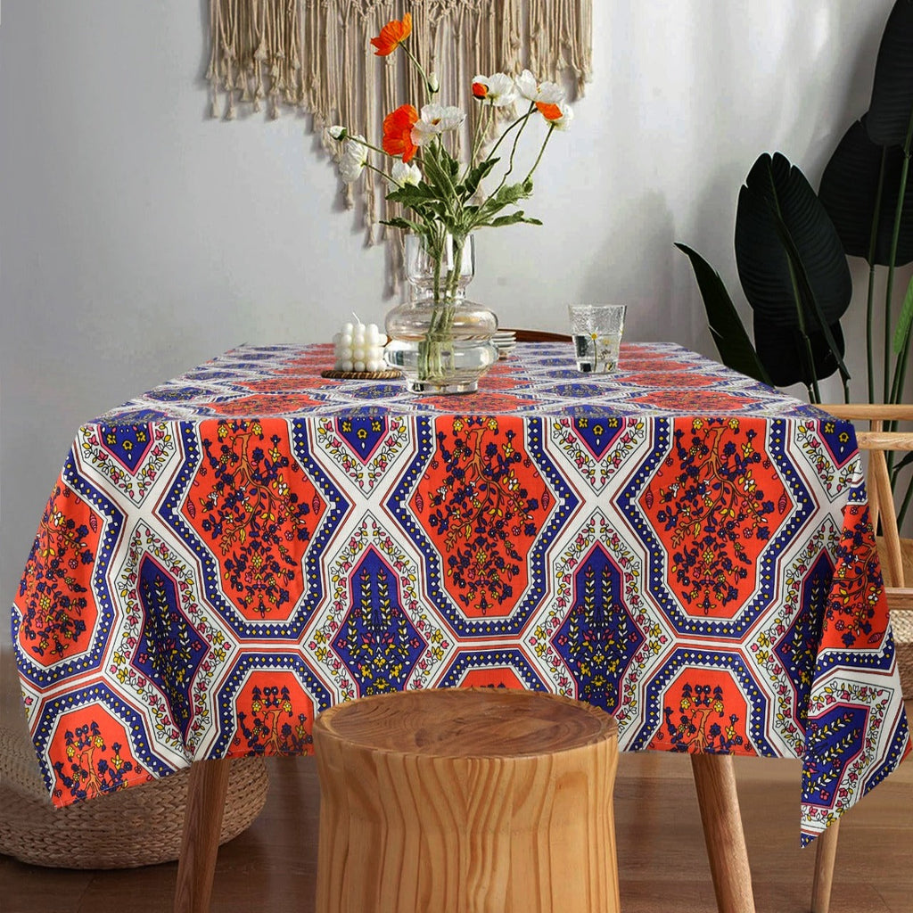 6 & 8 Seater Digital Printed Table Cover(4535)-TB33 Apricot