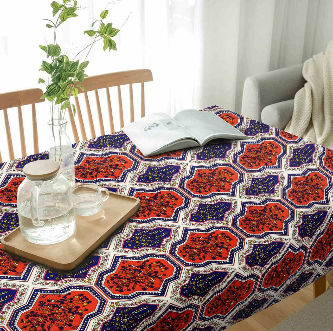 6 & 8 Seater Digital Printed Table Cover(4535)-TB33 Apricot