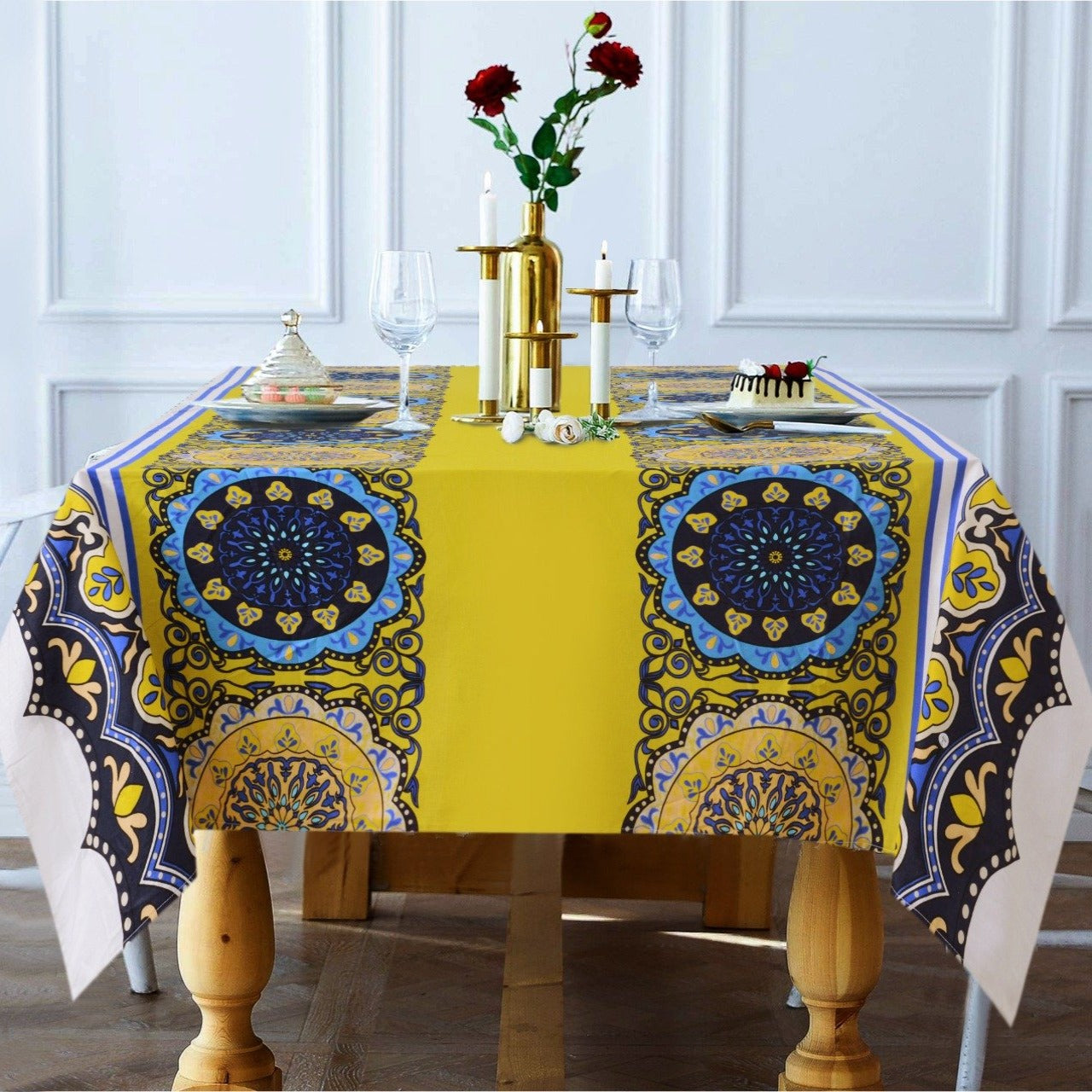 6 & 8 Seater Digital Printed Table Cover(4592)-TB40 Table Cover Apricot   