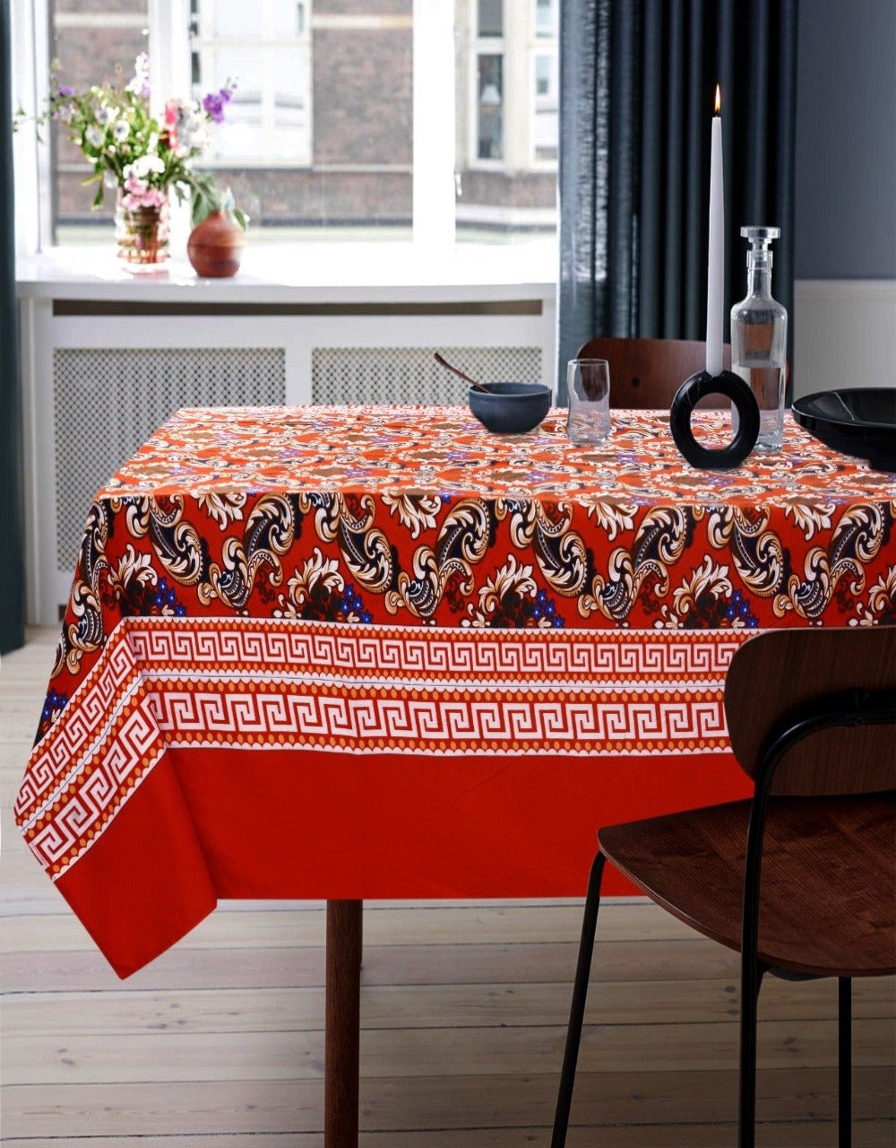 6 & 8 Seater Digital Printed Table Cover(4595)-TB37 Table Cover Apricot   