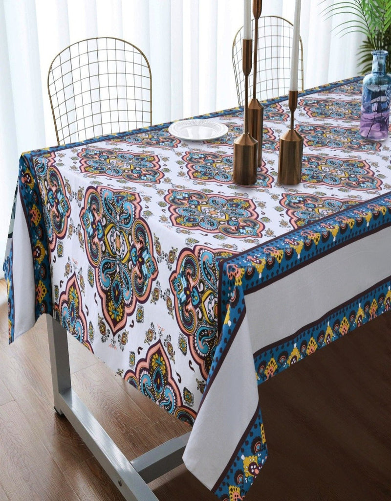 6 & 8 Seater Digital Printed Table Cover(4596)-TB38 Apricot